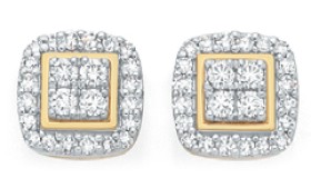 9ct-Gold-Diamond-Cushion-Frame-Stud-Earings on sale