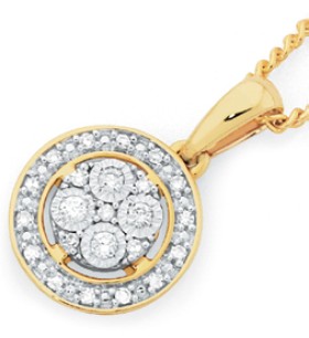 9ct-Gold-Two-Tone-Diamond-Round-Cluster-Pendant on sale