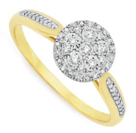 9ct-Gold-Two-Tone-Diamond-Round-Cluster-Ring on sale
