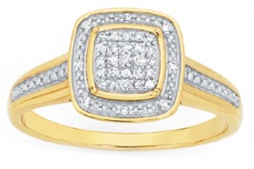 9ct-Gold-Diamond-Cushion-Shape-Shoulder-Set-Dress-Ring on sale