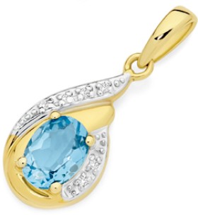 9ct-Gold-Swiss-Blue-Topaz-Diamond-Pendant on sale
