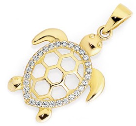 9ct-Gold-Cubic-Zirconia-Turtle-Pendant on sale