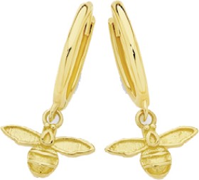 9ct-Gold-Bumble-Bee-Drop-Huggie-Earrings on sale