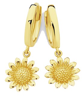 9ct-Gold-Sunflower-Drop-Huggie-Earrings on sale