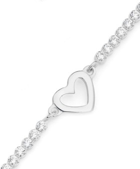 Sterling-Silver-Heart-On-Cubic-Zirconia-Tennis-Bracelet on sale