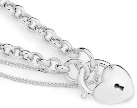 Sterling-Silver-Belcher-Puff-Heart-Padlock-Bracelet on sale