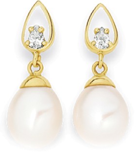 9ct-Gold-Cultured-Freshwater-Pearl-Cubic-Zirconia-Stud-Earrings on sale