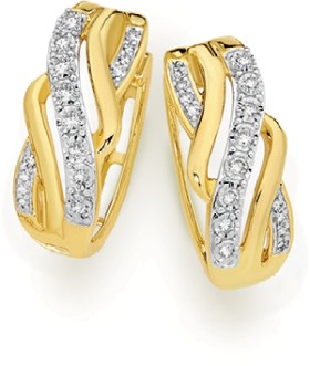 9ct-Gold-Diamond-Ribbon-Crossover-Huggie-Earrings on sale