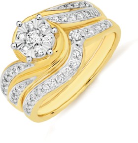 9ct-Gold-Diamond-Cluster-Bridal-Set on sale