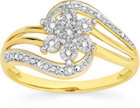 9ct-Gold-Diamond-Flower-Swirl-Ring on sale