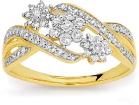 9ct-Gold-Diamond-Tri-Flower-Ring on sale