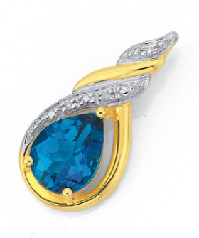 9ct-Gold-London-Blue-Topaz-Diamond-Pendant on sale