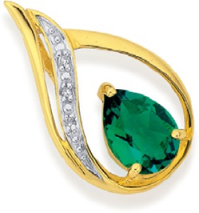 9ct-Gold-Created-Emerald-Diamond-Slider-Pendant on sale
