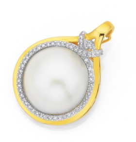9ct-Gold-Cultured-Mabe-Pearl-and-Diamond-Enhancer-Pendant on sale