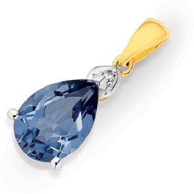 9ct-Gold-Created-Ceylon-Sapphire-Diamond-Pendant on sale