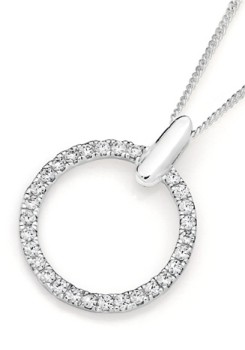 Sterling-Silver-Cubic-Zirconia-Circle-on-Bar-Pendant on sale