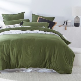 Washed-Linen-Look-Moss-Green-Quilt-Cover-Set-by-Essentials on sale