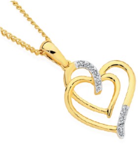 9ct-Gold-Diamond-Double-Linked-Heart-Pendant on sale