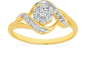 9ct-Gold-Diamond-Cluster-Swirl-Ring on sale