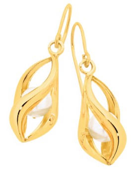 9ct-Gold-Cultured-Freshwater-Pearl-Twist-Hook-Earrings on sale