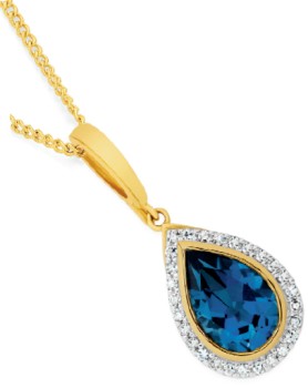 9ct-Gold-Blue-Topaz-20ct-Diamond-Pendant on sale