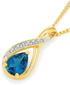 9ct-Gold-London-Blue-Topaz-Diamond-Swirl-Slider-Pendant on sale