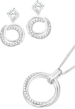 Sterling-Silver-Cubic-Zirconia-Plain-Entwined-Circle-Set on sale