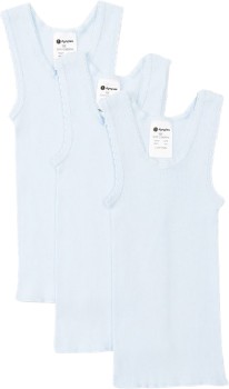 Dymples-Baby-3-Pack-Cotton-Singlets-Blue on sale