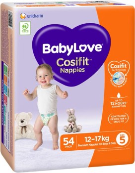 Babylove-54-Pack-Cosifit-Nappies-Size-5-12kg-17kg on sale
