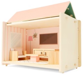 NEW-9-Piece-Wooden-Modular-Dollhouse-Living-Room on sale
