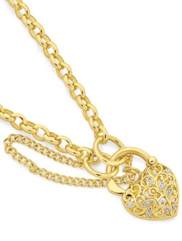9ct-Gold-Two-Tone-19cm-Belcher-Diamond-Padlock-Bracelet on sale