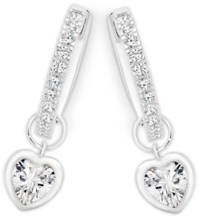 Sterling-Silver-Cubic-Zirconia-Heart-Bezel-On-Cubic-Zirconia-Claw-Hoop-Earrings on sale