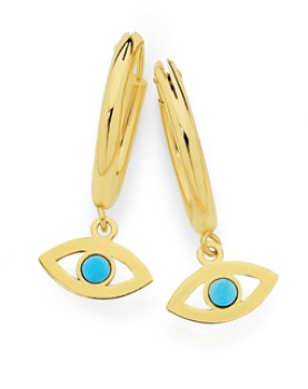 9ct-Gold-15x10mm-Enamel-Evil-Eye-Drop-Hoop-Earrings on sale