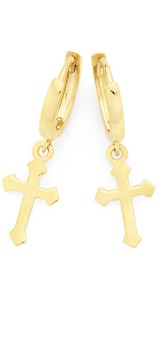 9ct-Gold-Cross-Drop-Huggie-Earrings on sale