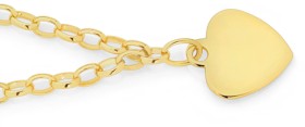 9ct-Gold-19cm-Solid-Belcher-Heart-Charm-Bracelet on sale