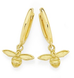 9ct-Gold-Bumble-Bee-Drop-Huggie-Earrings on sale