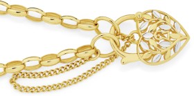 9ct-Gold-Two-Tone-19cm-Solid-Belcher-Bracelet-with-Leaf-Padlock on sale