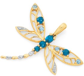 9ct-Gold-Multi-Topaz-Open-Dragonfly-Pendant on sale