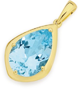 9ct-Gold-Sky-Blue-Topaz-Pear-Teardrop-Pendant on sale