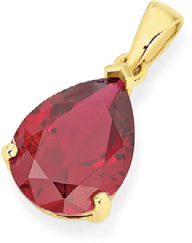 9ct-Gold-Created-Ruby-Pear-Pendant on sale