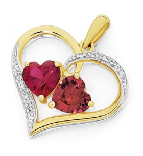 9ct-Gold-Created-Ruby-Diamond-Heart-Pendant on sale