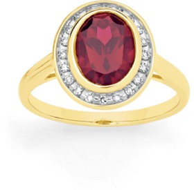 9ct-Gold-Created-Ruby-Diamond-Oval-Cut-Ring on sale