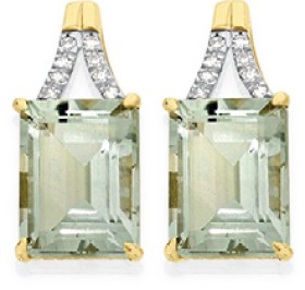 9ct-Gold-Green-Amethyst-Diamond-Earrings on sale