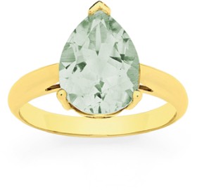 9ct-Gold-Green-Amethyst-Pear-Shape-Ring on sale
