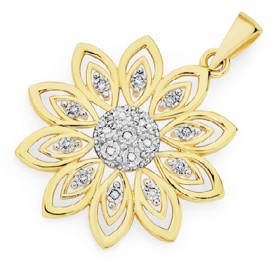 9ct-Gold-Diamond-Flower-Pendant on sale