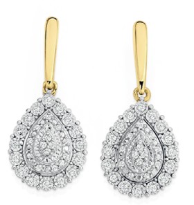 9ct-Two-Tone-Gold-Diamond-Pear-Cluster-Drop-Stud-Earrings on sale