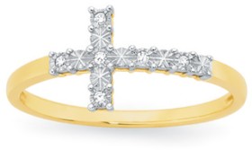 9ct-Gold-Diamond-Cross-Ring on sale