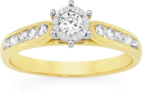 9ct-Gold-Diamond-Solitaire-Shoulder-Ring on sale