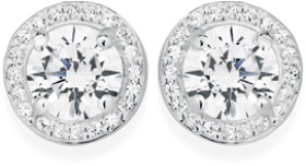 Sterling-Silver-Round-Cubic-Zirconia-Cluster-Stud-Earrings on sale