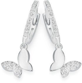 Sterling-Silver-Cubic-Zirconia-Butterfly-On-Cubic-Zirconia-Hoop-Earrings on sale